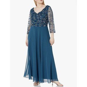 J Kara Womens Beaded 3/4 Sleeve Bodice Gown Dress Teal Size 6 Petite New NWT